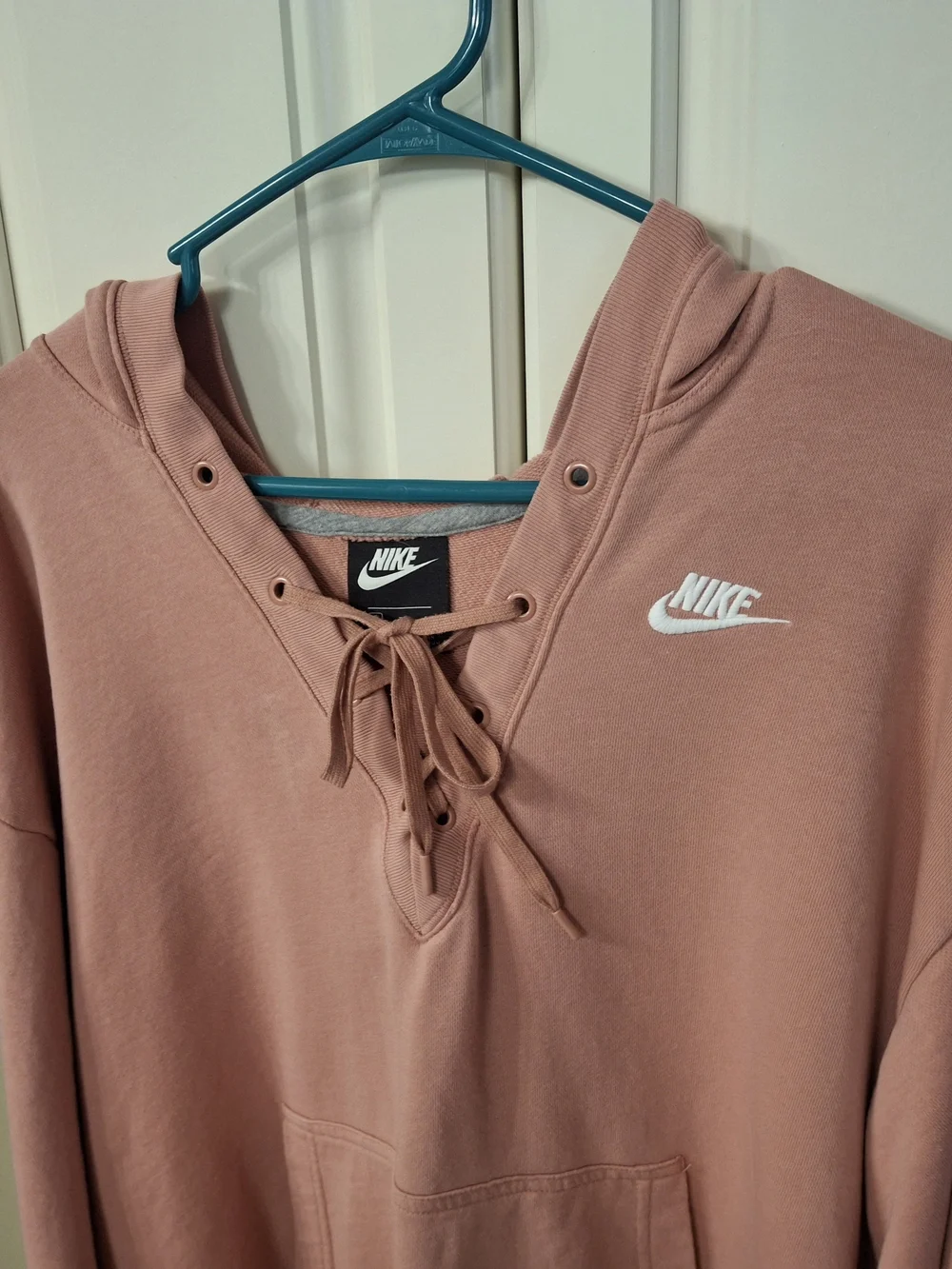 Nike Women's Pink Lace-Up Hoodie Sweatshirt